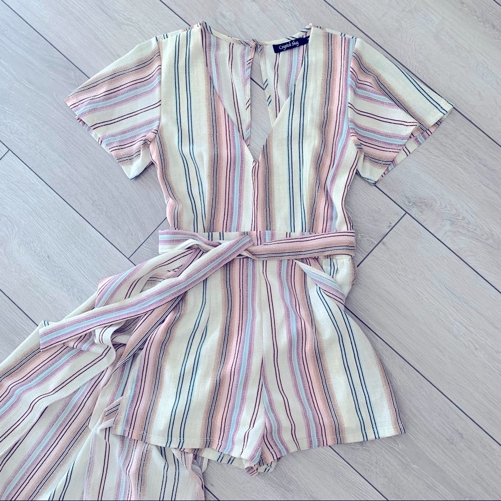 Striped High-Low Maxi Romper - Picture 1 of 4